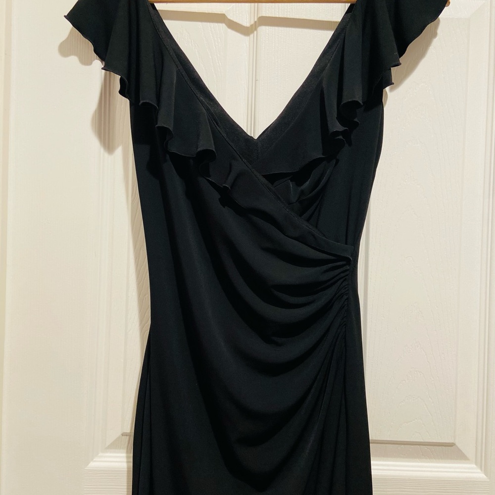 White House Black Market Black One-Shoulder Ruffle Draped Dress